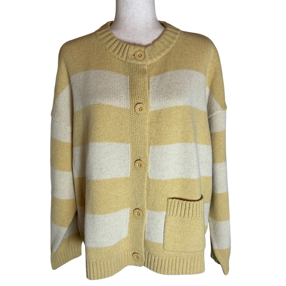 Patagonia Button Front Cardigan Women XL Yellow Striped Wool Blend 50625